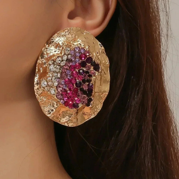 Multicolor Women's Random Color Rhinestone Decor Textured Stud Earring - Picture 1 of 7